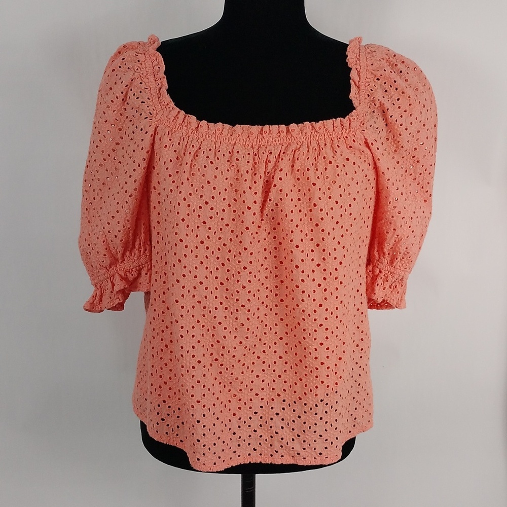 Tuckernuck Pomander Place Coral Eyelet Iris Blouse